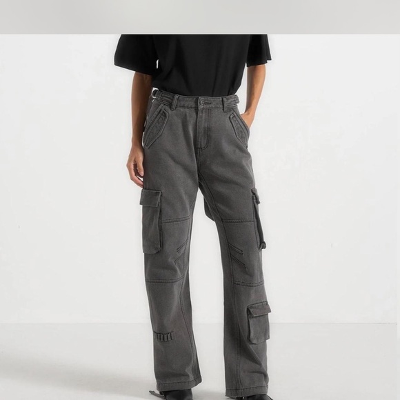 Maniere De Voir Denim - Maniere De Voir Gray Washed Cargo Pants